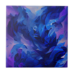Indigo navy blue fire flower lavender  ceramic tile