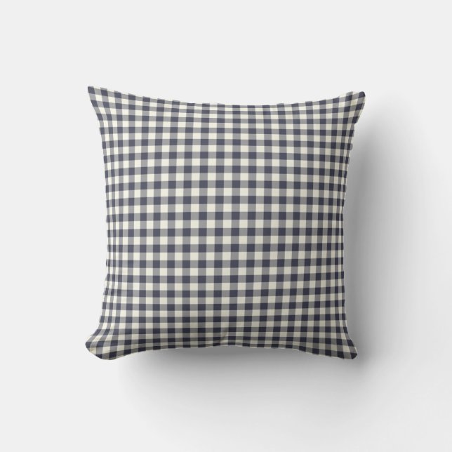 Indigo / Navy Blue Gingham Pattern Outdoor Pillows (Front)