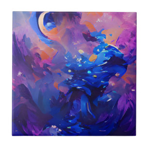 Indigo navy vibrant fantasy abstract art ceramic tile