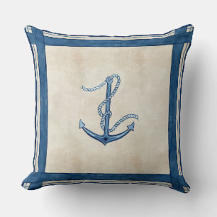 Indigo Ocean Beach Sketchbook Watercolor Anchor Cushion