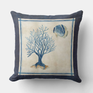 Indigo Ocean Beach Sketchbook Watercolor Coral F Cushion
