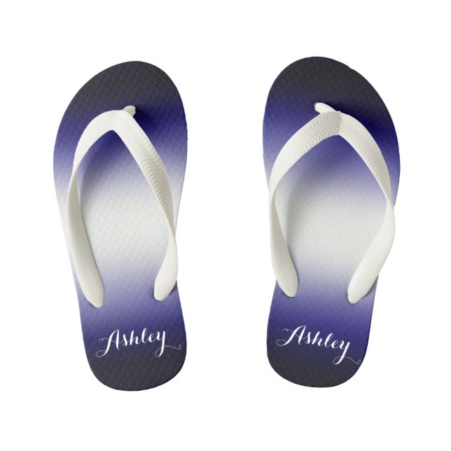 Indigo ocean blue and white customisable with name kid's thongs (Footbed)