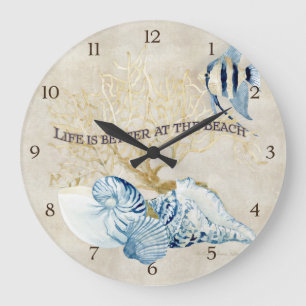Indigo Ocean Life is Better at the Beach Shells Large Clock