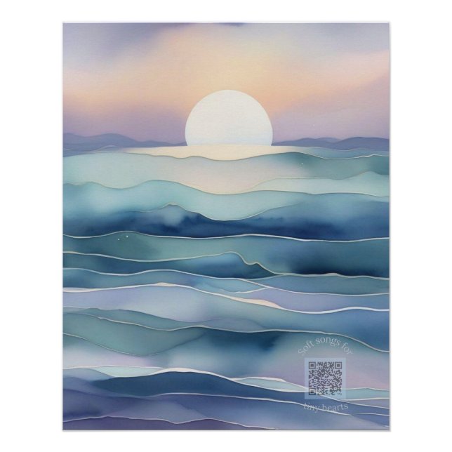Indigo Ocean Moon Nursery Wall Art | Watercolor (Front)