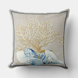 Indigo Ocean Nautilus Conch Scallop Coral Shells Cushion