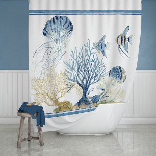 Indigo Ocean Underwater Sea Life Coral Angelfish Shower Curtain