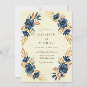 Indigo Ochre Painted Wedding Invitation