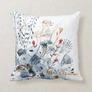 Indigo & Ochre - Watercolor Flowers Cushion