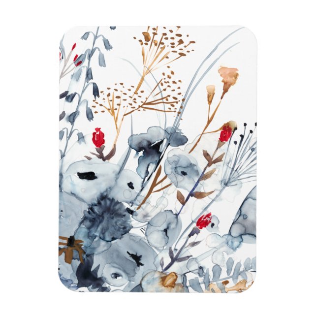 Indigo & Ochre - Watercolor Flowers Magnet (Vertical)