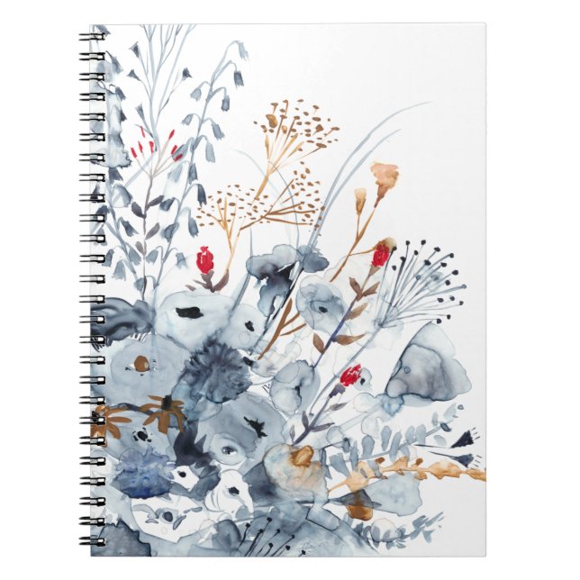 Indigo & Ochre - Watercolor Flowers Notebook (Front)