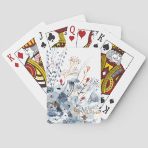 Indigo & Ochre - Watercolor Flowers Playing Cards