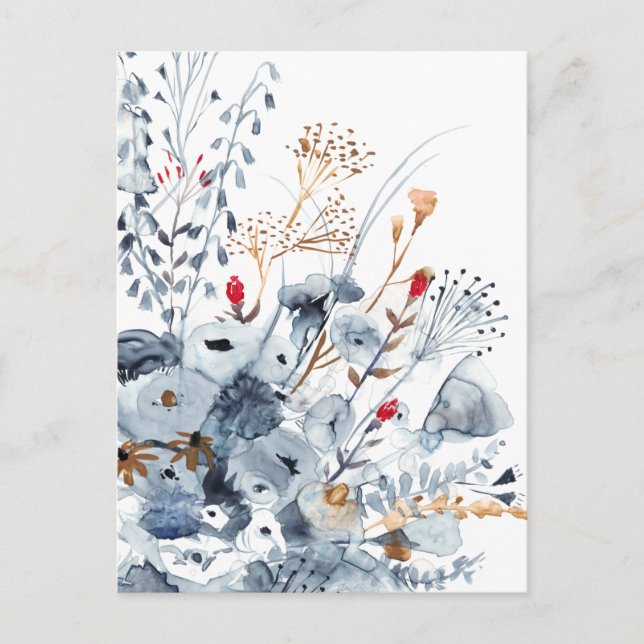 Indigo & Ochre - Watercolor Flowers Postcard (Front)