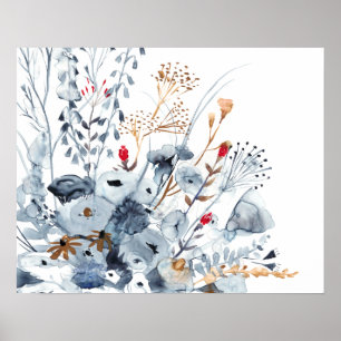 Indigo & Ochre - Watercolor Flowers Poster