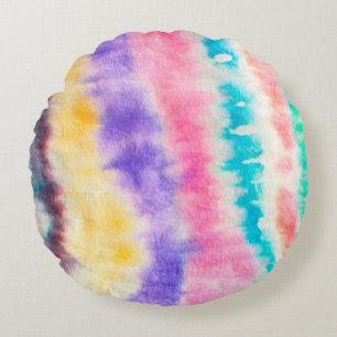 Indigo Old Dirty Wall. Dye Bohemian. Yellow Splash Round Cushion
