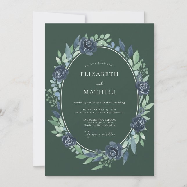 Indigo Olive Foliage Eucalyptus Wedding Invitation (Front)