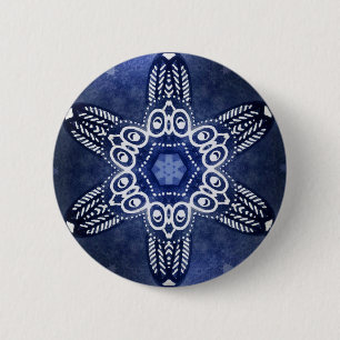 Indigo owls 6 cm round badge