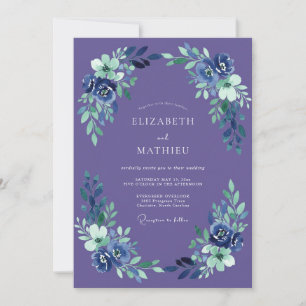 Indigo Painterly Floral Flourish Wedding Invitation