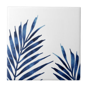 Indigo Palm Fronds Ceramic Tile