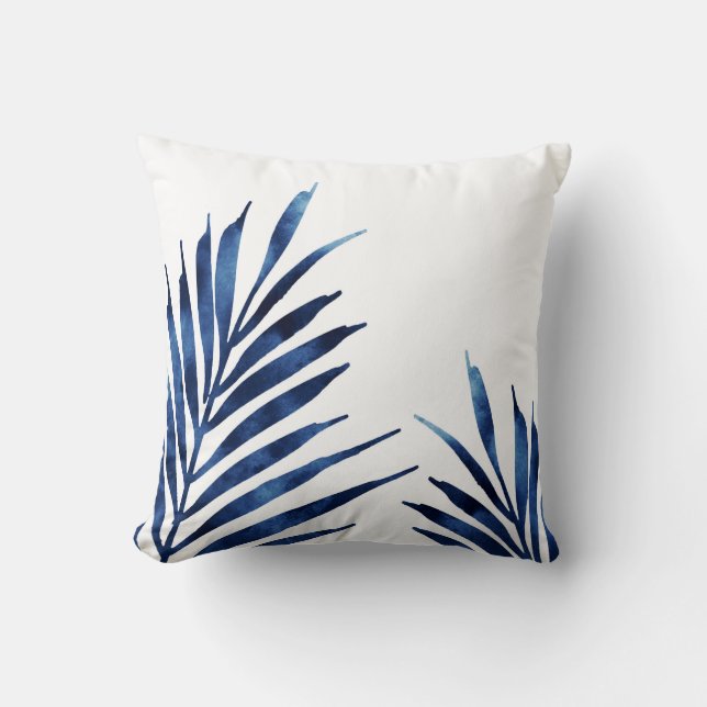 Indigo Palm Fronds Cushion (Front)
