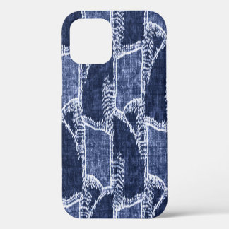 Indigo Patchwork: Textured Checked Elegance iPhone 12 Case