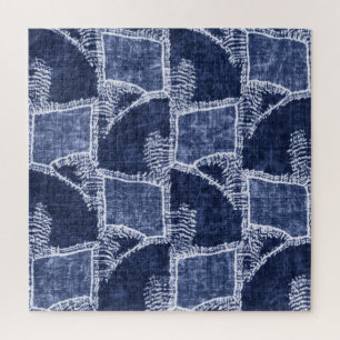 Indigo Patchwork: Textured Checked Elegance Jigsaw Puzzle