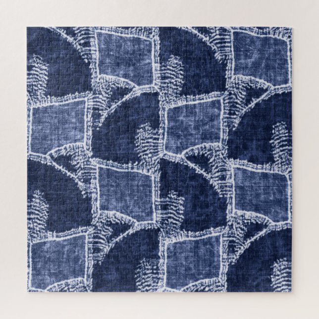 Indigo Patchwork: Textured Checked Elegance Jigsaw Puzzle (Vertical)