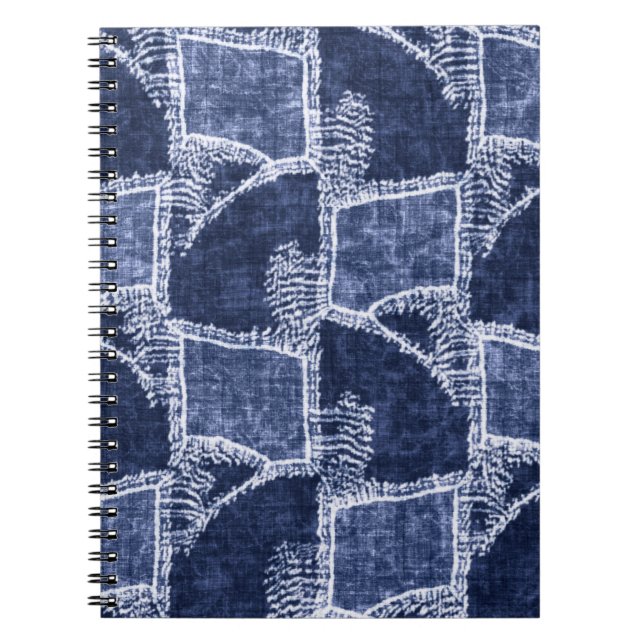 Indigo Patchwork: Textured Checked Elegance Notebook (Front)