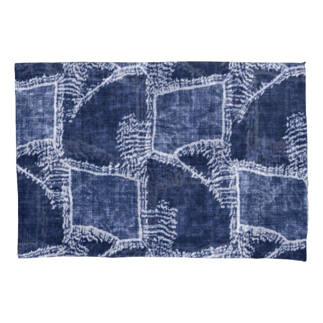 Indigo Patchwork: Textured Checked Elegance Pillowcase (Front)