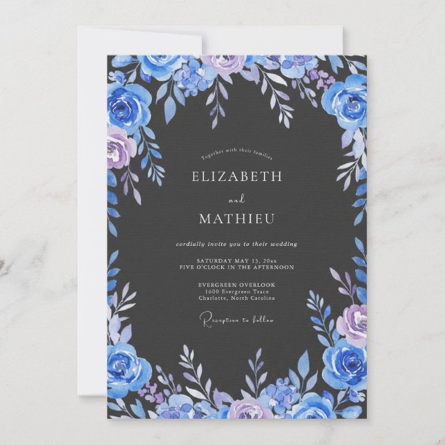 Indigo Periwinkle Foliage Eucalyptus Wedding Invitation (Front)