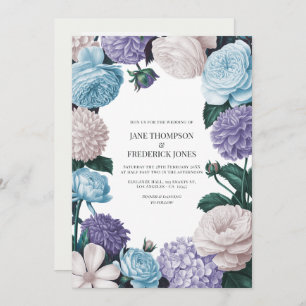 Indigo Petal, Blue Hydrangea & Frost Pearl Wedding Invitation