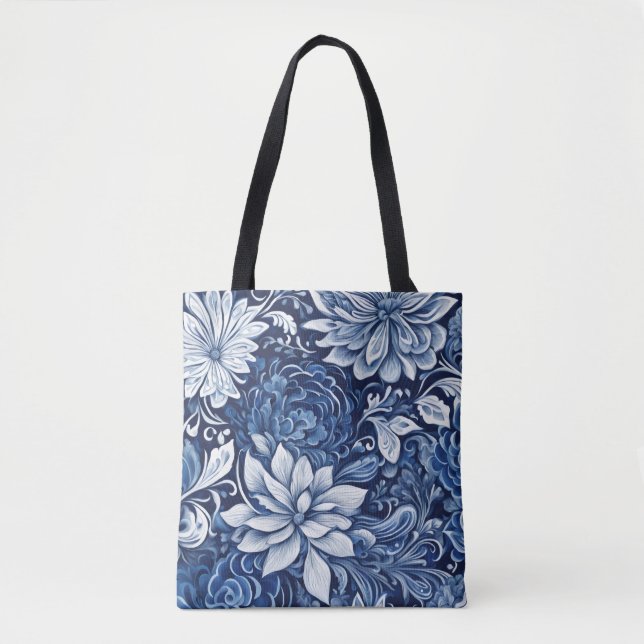 indigo petal tapestry tote bag (Front)