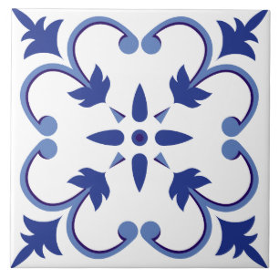 Indigo Petal Vine Ceramic Tile
