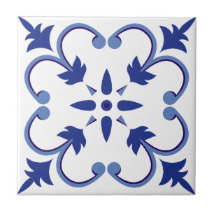 Indigo Petal Vine Ceramic Tile
