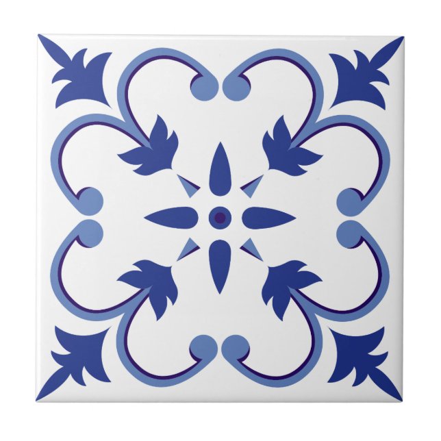 Indigo Petal Vine Ceramic Tile (Front)