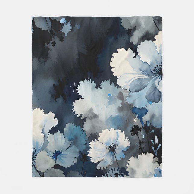 Indigo Petals Fleece Blanket (Front)