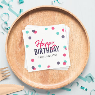 Indigo Pink Teal Confetti Happy Birthday Napkin