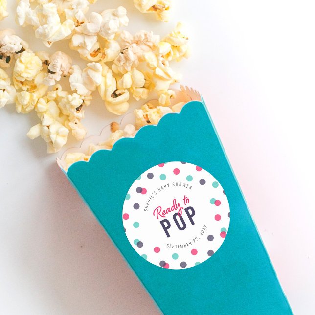 Indigo Pink Teal Confetti Ready to Pop Baby Shower Classic Round Sticker (Creator Uploaded)