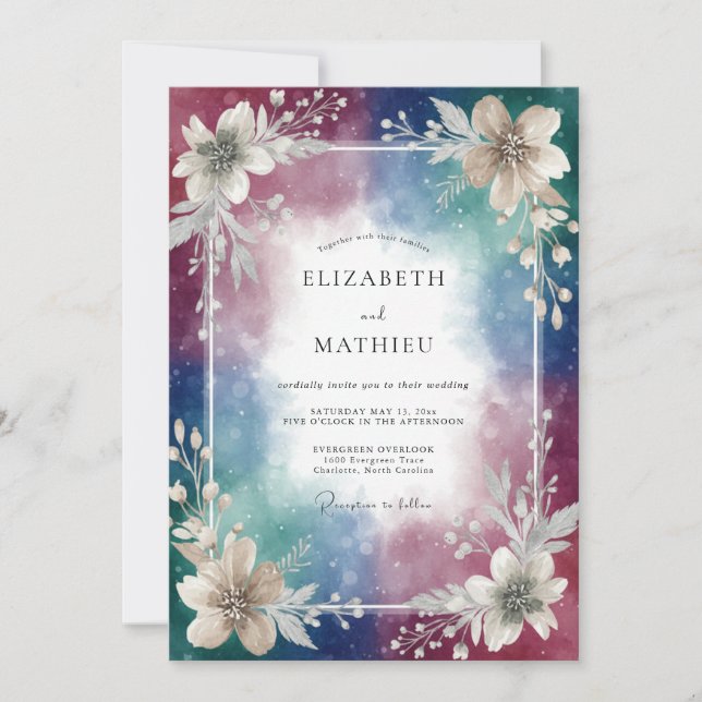 Indigo Plum Watercolor Wedding Invitation (Front)