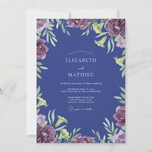 Indigo Plum Wreath Wedding Invitation