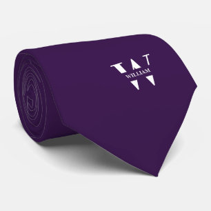 Indigo Purple Colour Elegant Monogram + Name Tie