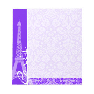 Indigo, Purple Damask; Paris; Eiffel Tower Notepad
