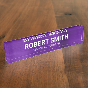 Indigo Purple Faux Brushed Metal Foil Nameplate