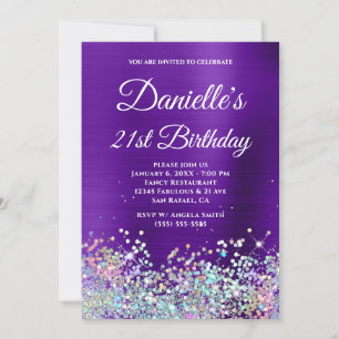 Indigo Purple Foil Holo Glitter 21st Birthday Invitation