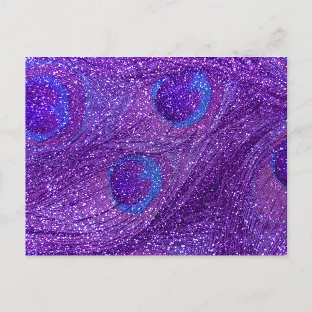 indigo purple glitter peacock feathers postcard (Front)