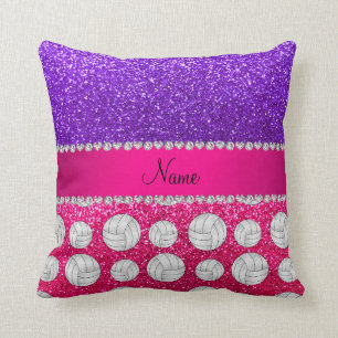 Indigo purple neon hot pink glitter volleyballs cushion