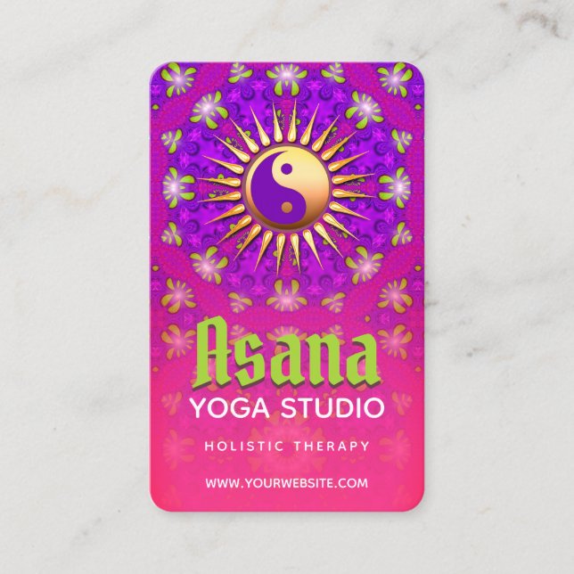 Indigo Purple & Pink Yin Yang Holistic Asana Yoga Business Card (Front)