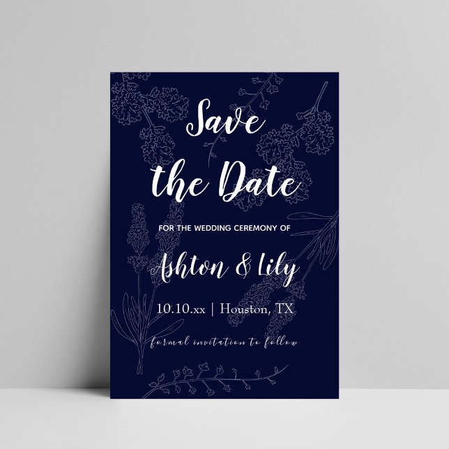 Indigo Purple Simple Chic Minimalistic Love Flora Save The Date (Creator Uploaded)