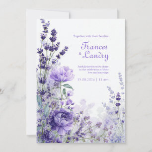 Indigo Purple Watercolor Rose Lavender Bloom Invitation
