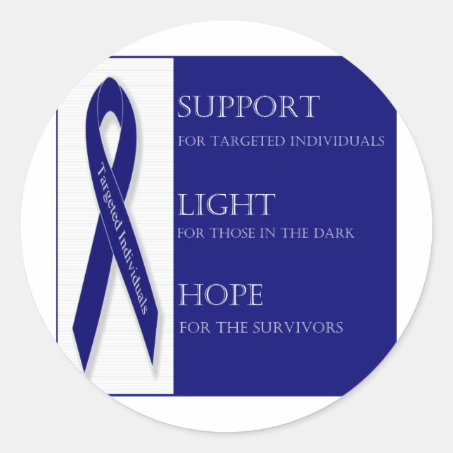 Indigo Ribbon. -Support, Light, Hope. -DBI Classic Round Sticker (Front)