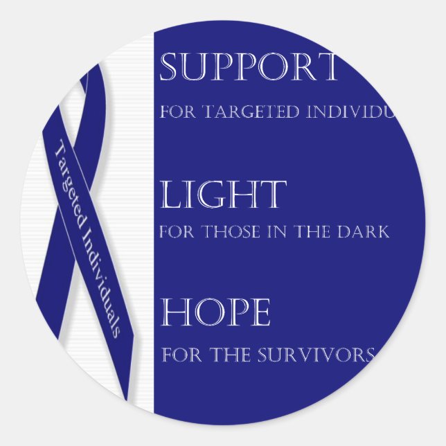 Indigo Ribbon. -Support, Light, Hope. -DBI Classic Round Sticker (Front)